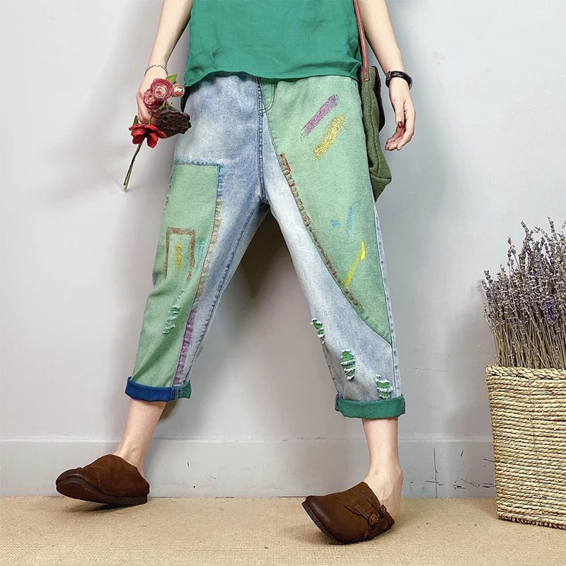 

Women Fashion Denim Harlan Pants Boyfriend Ripped Light Blue Washed Loose Jeans High Waisted Jeans for Women