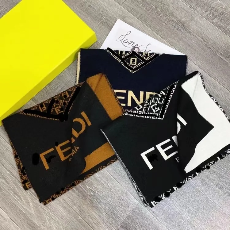 Chal de Cachemira de dise&ntilde;o de lujo para mujer, Bufanda de doble marca F, pa&ntilde;uelo para el cuello, estolas elegantes, Bufanda-2