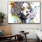 Современная Картина на холсте красочная мозаика картина аниме женское искусство девушка лицо с цветами настенные картины для гостиной без рамки