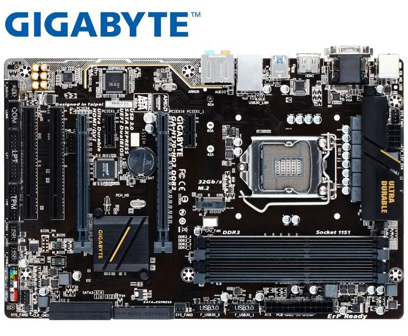 Оригинальная Материнская плата Gigabyte H170-HD3 DDR3 для intel LGA 1151 32 Гб USB2.0 USB3.0 H170 б/у