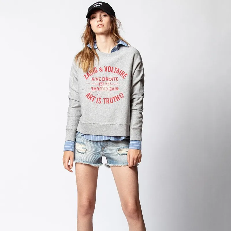 

Пуловер женский хлопковый, с буквенным принтом, о-образным вырезом