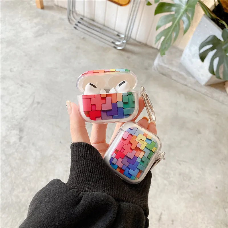 

For Apple AirPods Transparent Soft tpu Case For AirPods 3 Pro Cases Color building blocks Earphone Protective Cover for AirPod 2
