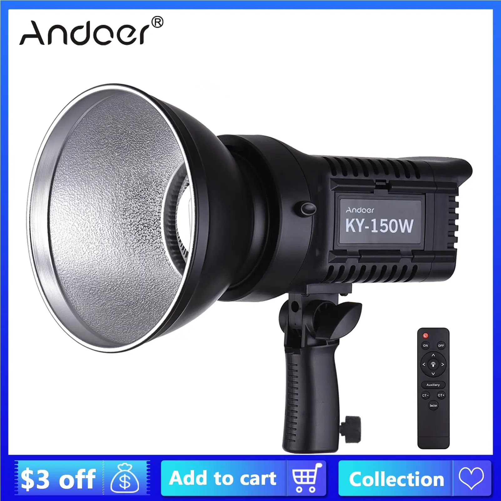 

CZ Andoer LED Video Light Studio Photography lighting Portrait Lamp 100W 5600K CRI93+TCLI95+ 16000LM Brightness Remote Control