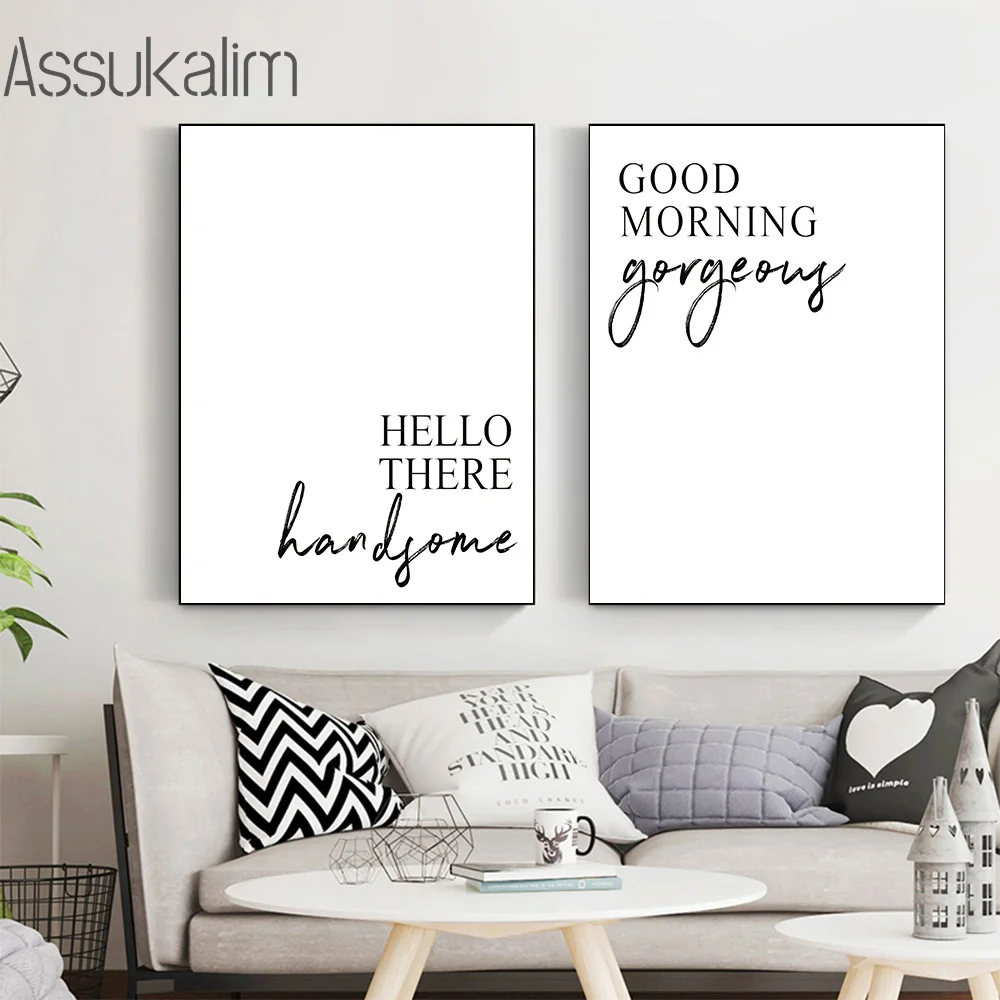 

Black White Canvas Painting Quote Poster Good Morning Letter Art Print Minimalist Posters Nordic Wall Pictures Living Room Decor