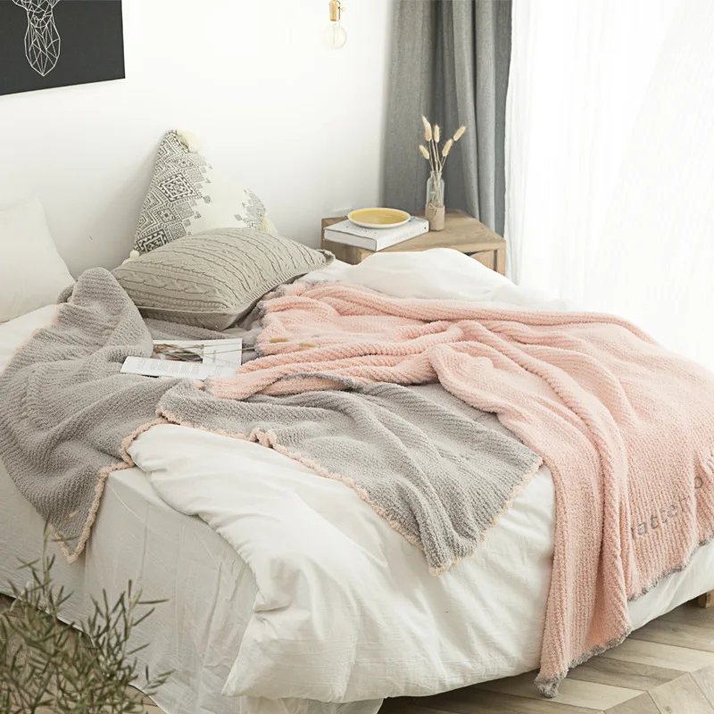

lsuxury super soft knitted wire carpet sleeping knee throw blanket bedding set winter fleece Sofa Cover Blanket