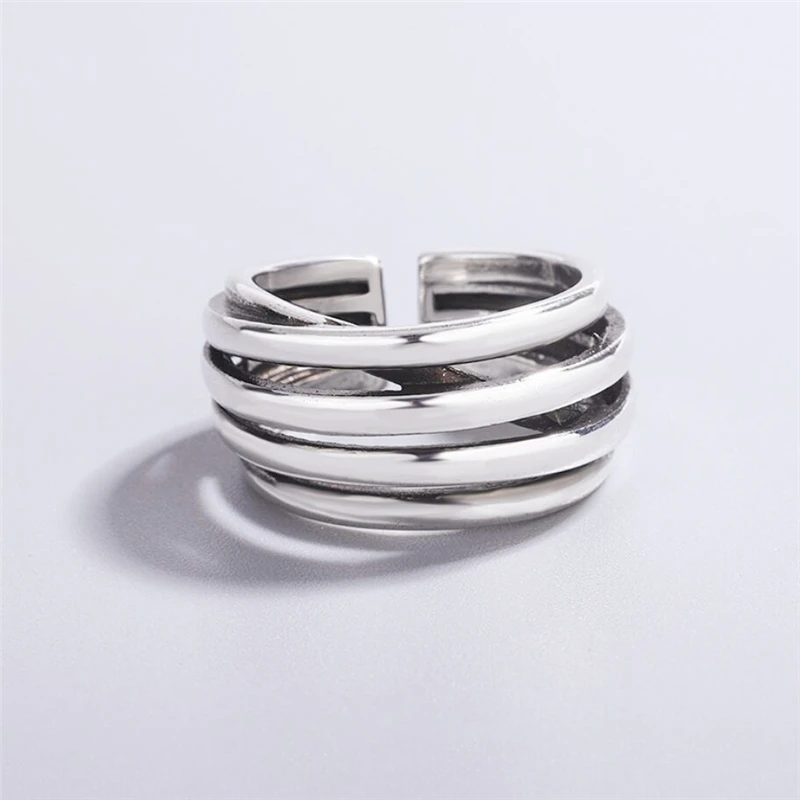 

Aestethic Elegant Teen Multi-layer Retro Thai Silver Personality Cool 925 Standard Female Resizable Opening Rings 957