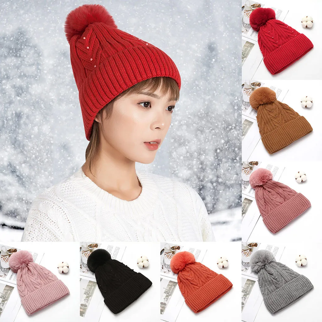 Модные осенние женские шапки зимние вязаные однотонная Теплая Шапка-бини с