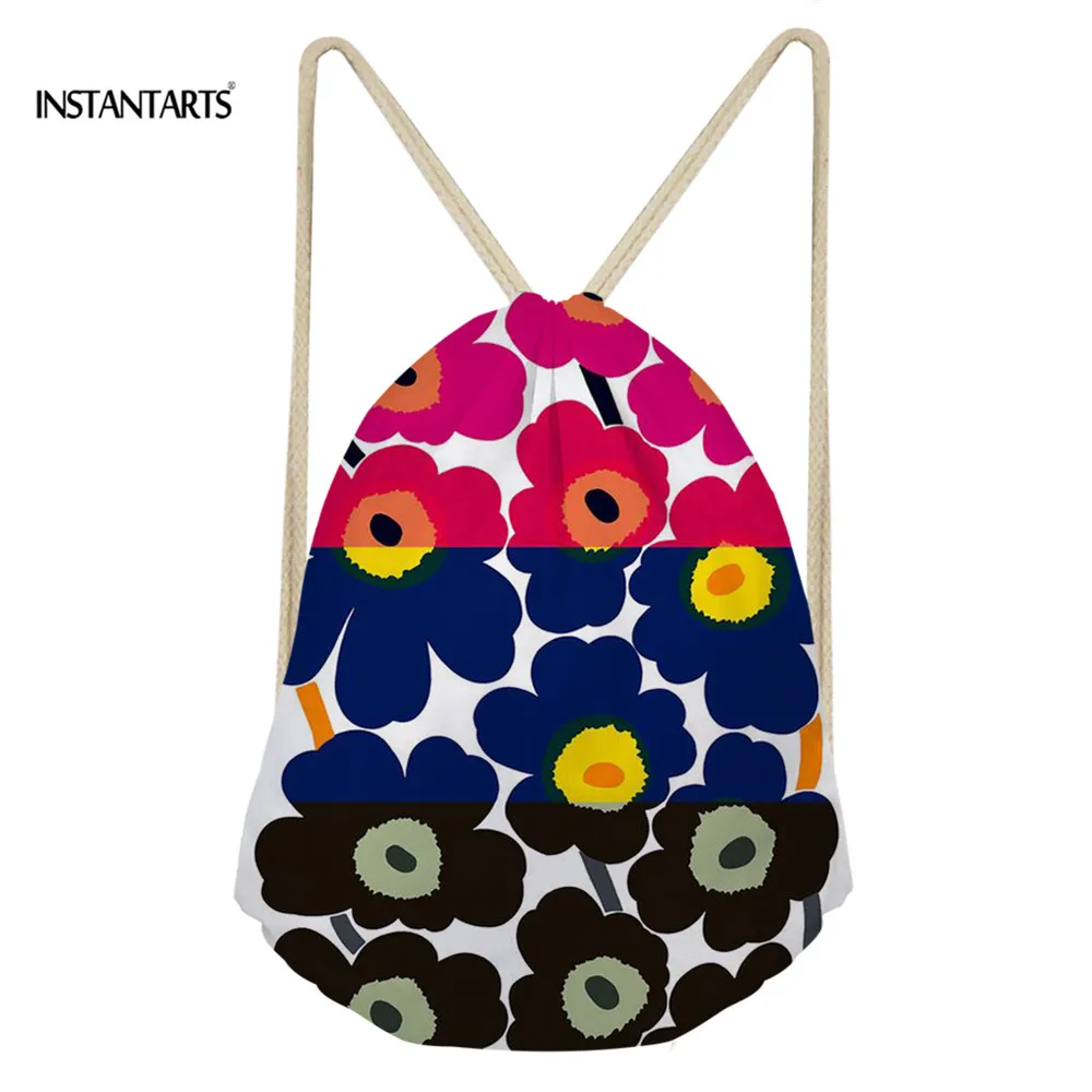 

INSTANTARTS Colorful Poppy Flower Pattern Drawstring Bags Drawstring Backpack Women Men Small Beach String Shoulder Bag Satchel