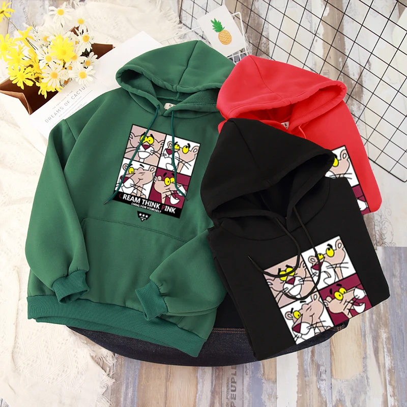Shellsuning флисовые толстовки для женщин осень зима корейский BF Harajuku круглый вырез Kawaii Розовая пантера мультфильм печатных Ins пуловер