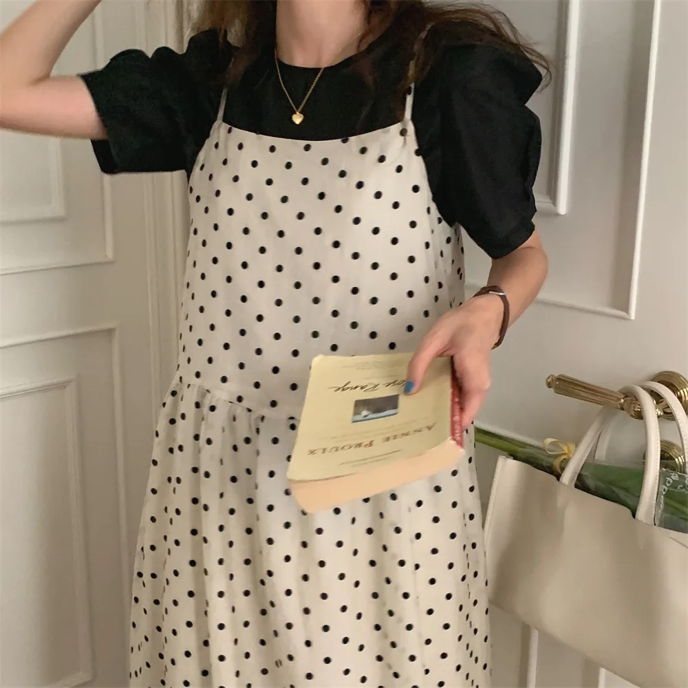 

2021 Slim Prom Girl All Match Loose Chic Blouses + New Summer Polka Dots Femme Slip Dress Korean Two Piece Suits Dresses Sets