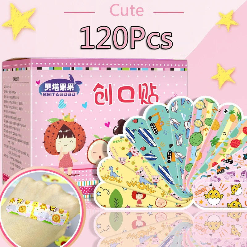

New 120Pcs Cute Cartoon Medical Patch Waterproof Wound Adhesive Bandages Dustproof Breathable First Band Aid Adhesive for Kids