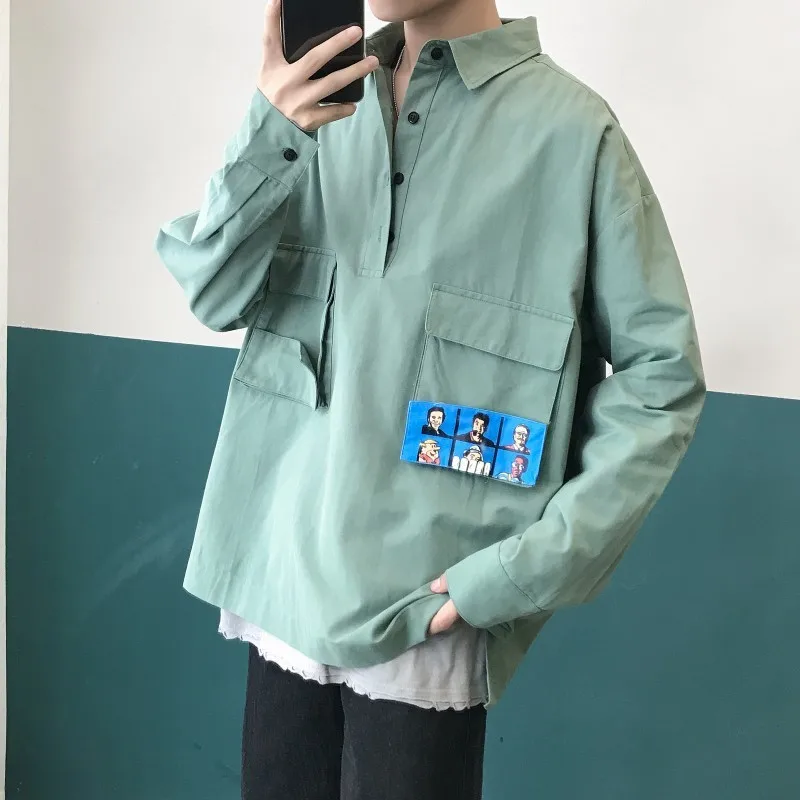 Мужской пуловер в западном стиле белая хлопковая рубашка карго с французскими