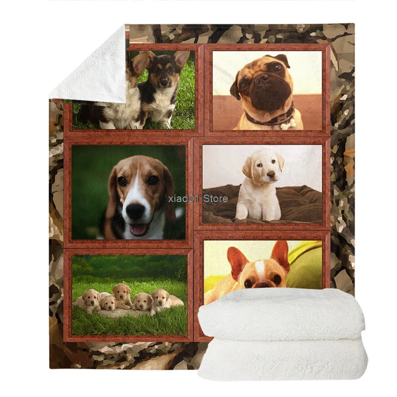 

Fleece Throw Blankets Cute Animal Dog Printed Velvet Plush Blanket Bedspread for Kids Sherpa Blanket Couch Quilt Cover
