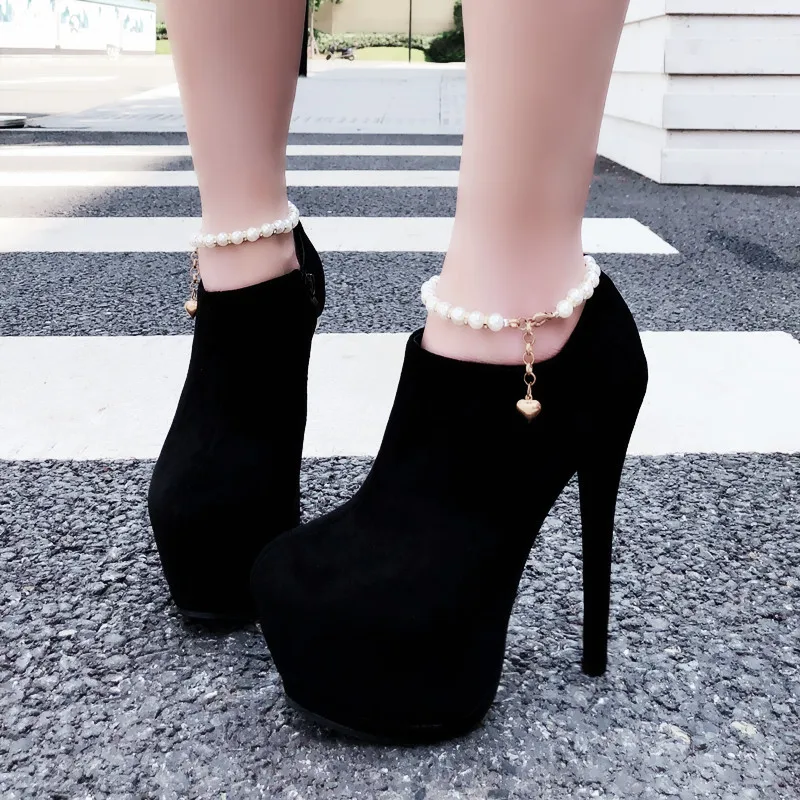 Модные черные женские ботильоны на толстом каблуке Демисезонная обувь платформе