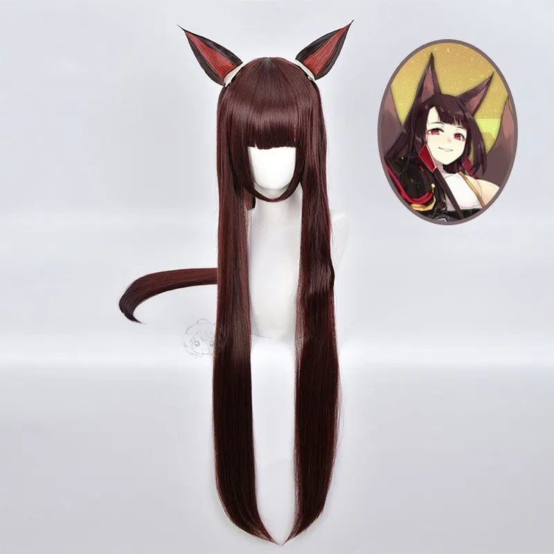 

Azur Lane Akagi Cosplay Long Brown Straight with Ear Heat Resistant Synthetic Hair Halloween Carnival Party Role Play + Wig Cap