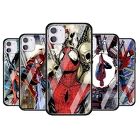 spiderman comic tempered glass cover for apple iphone 12 mini 11 pro xs max xr x 8 7 6s 6 plus phone case coque