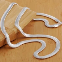 new 925 sterling silver 1618202224 inch 6mm flat snake chain necklace for woman man fashion wedding party charm jewelry