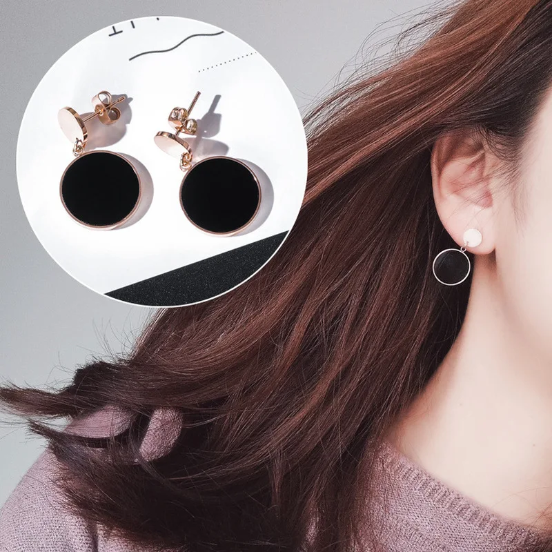 Женские треугольные серьги гвоздики простые из титановой стали с круглой