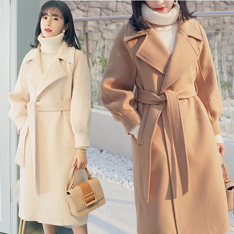 Женское длинное шерстяное пальто свободного размера плюс элегантное в Корейском