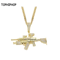 tophiphop rifle pendant iced out bling charm cubic zirconia necklace trendy rock hip hop punk suitable jewelry gift