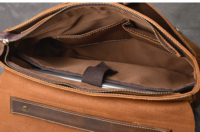 Business vintage crazy horse cowhide men's briefcase luxury handbag genuine leather handbag lawyer laptop shoulder messenger bag