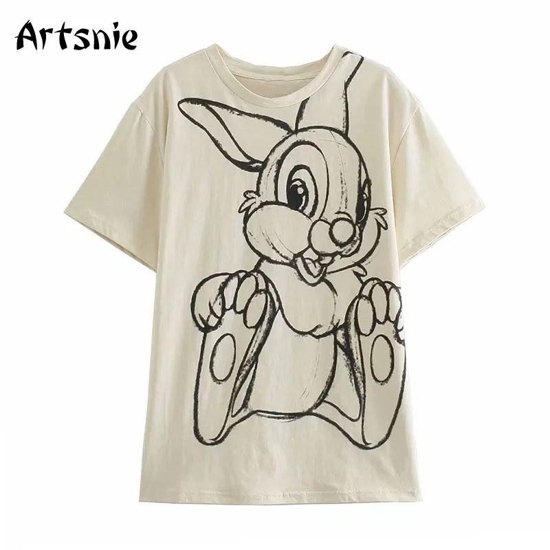 

Женская футболка с круглым вырезом Artsnie, летняя футболка цвета хаки большого размера с мультипликационным принтом