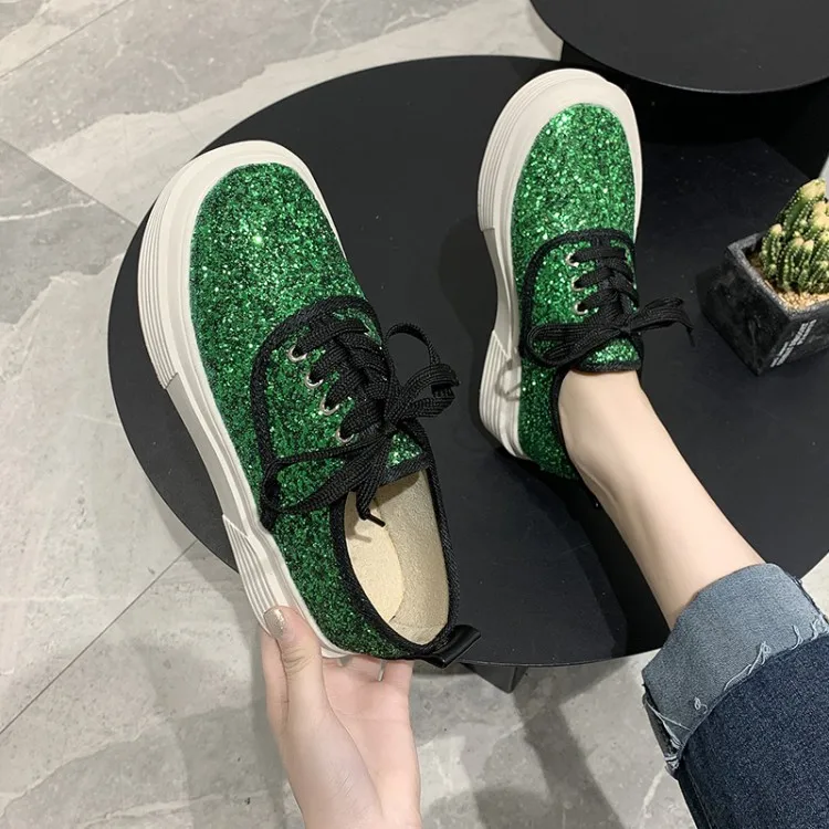 2020 женские кроссовки на шнуровке Блестящая Осенняя Женская прогулочная обувь