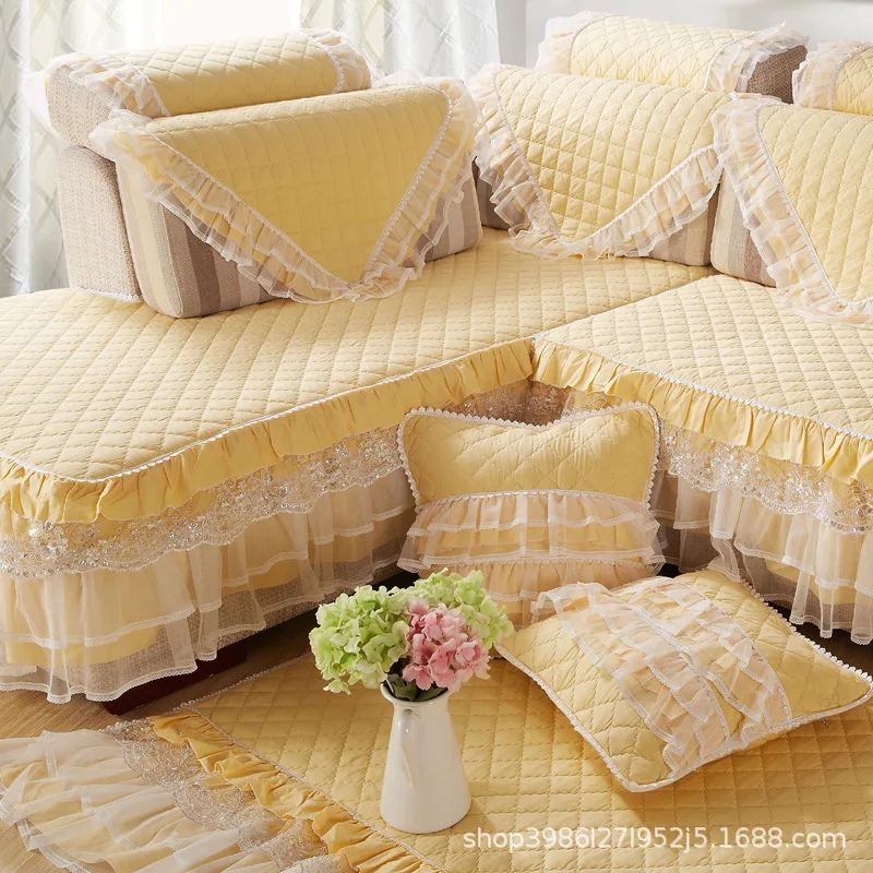 Stylish luxury cotton sofa cover Cushion pillow High-end Non-slip lace couch covers for sofas Girl living room decor | Дом и сад