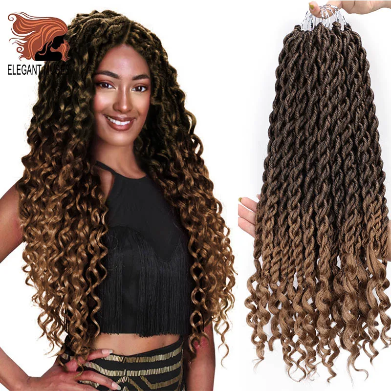 Элегантные Музы богемные вязанные косички Faux locs Curly вязанные волосы 18 дюймов 24 пряди Омбре косички для наращивания синтетические волосы