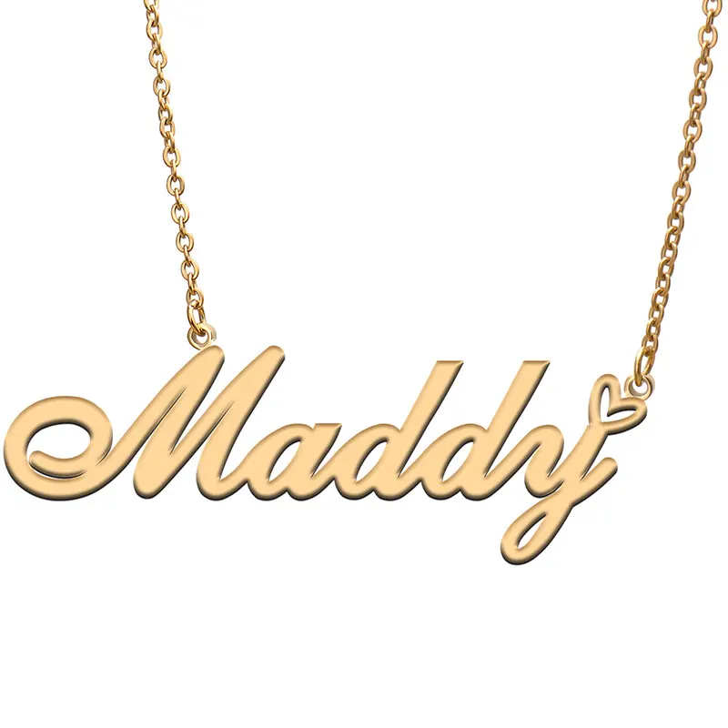 Love Heart Maddy Name Necklace for Women Stainless Steel Gold & Silver Nameplate Pendant Femme Mother Child Girls Gift