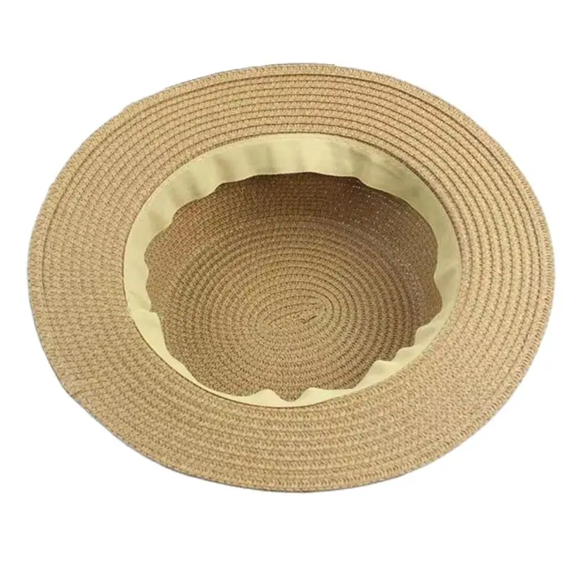 Соломенная шляпа для мальчиков и девочек пляжная на плоской подошве с черными