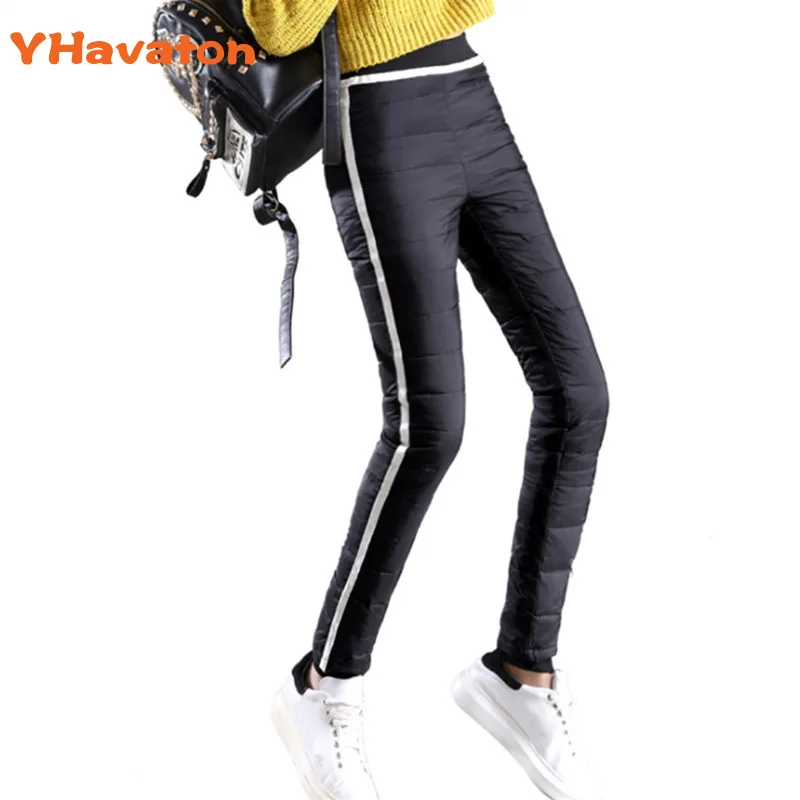 Женские пуховые брюки зимние полосатые для женщин теплые Pantalon Femme размера плюс