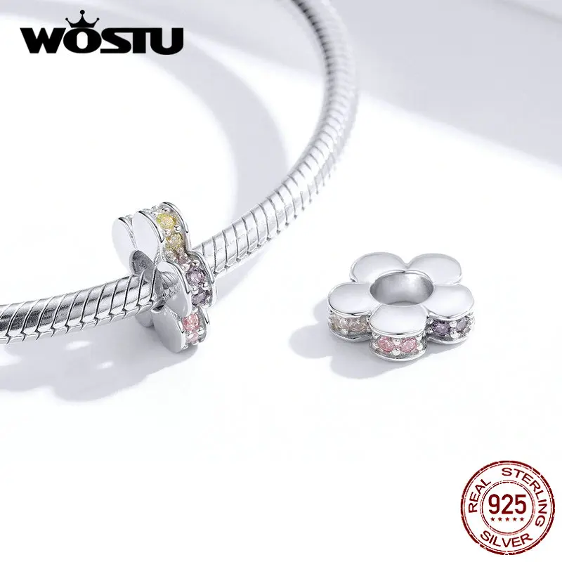WOSTU подлинное серебро 925 пробы красочные цветущие цветы из бисера Циркон Шарм
