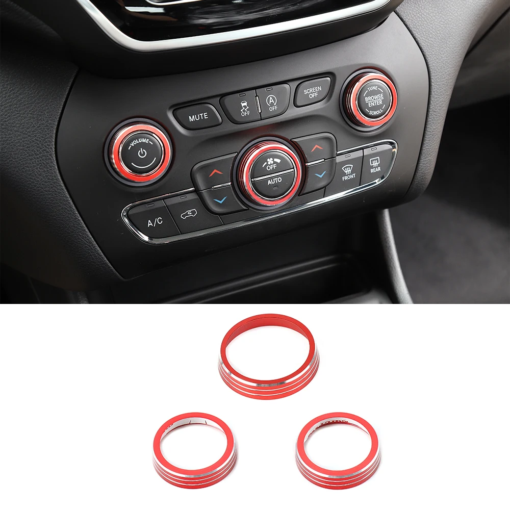 

Air Conditioner Audio Switch Knob Ring Cover Decorative Trim Fit for Jeep Grand Cherokee 2014-21 Accessories Red Aluminum Alloy