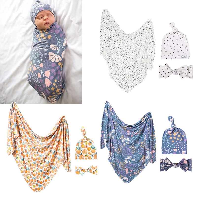 

Newborn Swaddle Wrap Blanket Baby Sleeping Bag Swaddling Headband Hat 3Pcs Sets