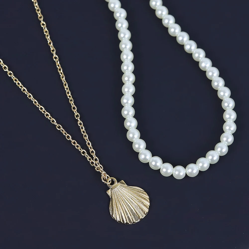 Pearl Shell Double Set Choker Necklace Fashion Personality Scallop Handmade Beaded Feminine Temperament Gift Wholesale | Украшения и