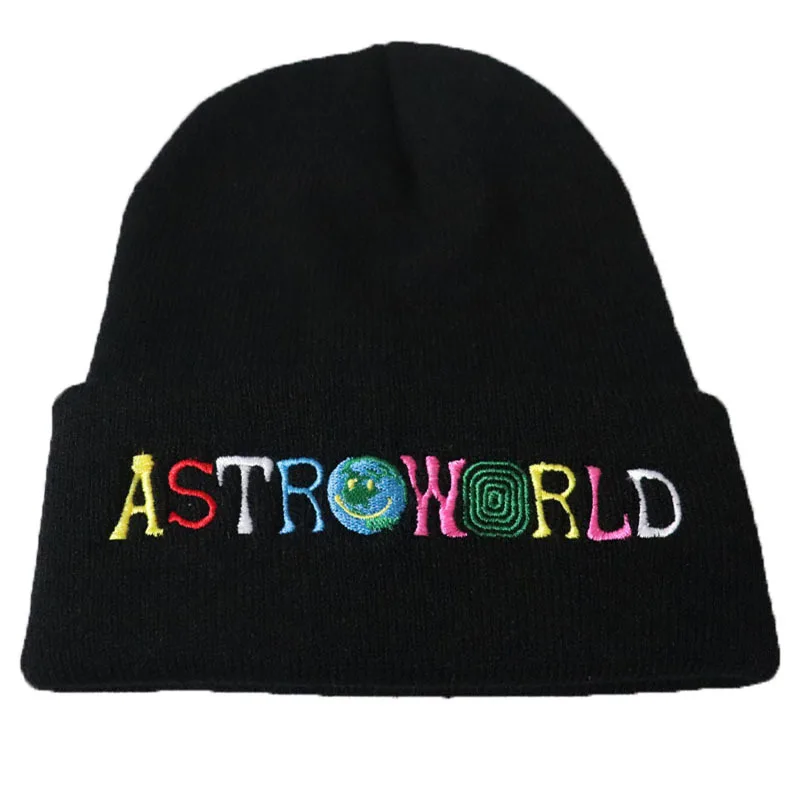 

2020 New Trendy Men Women Knitted Hat Fashion ASTROWORLD Pattern Embroidery Ski Warm Winter Beanie Skullies Cap