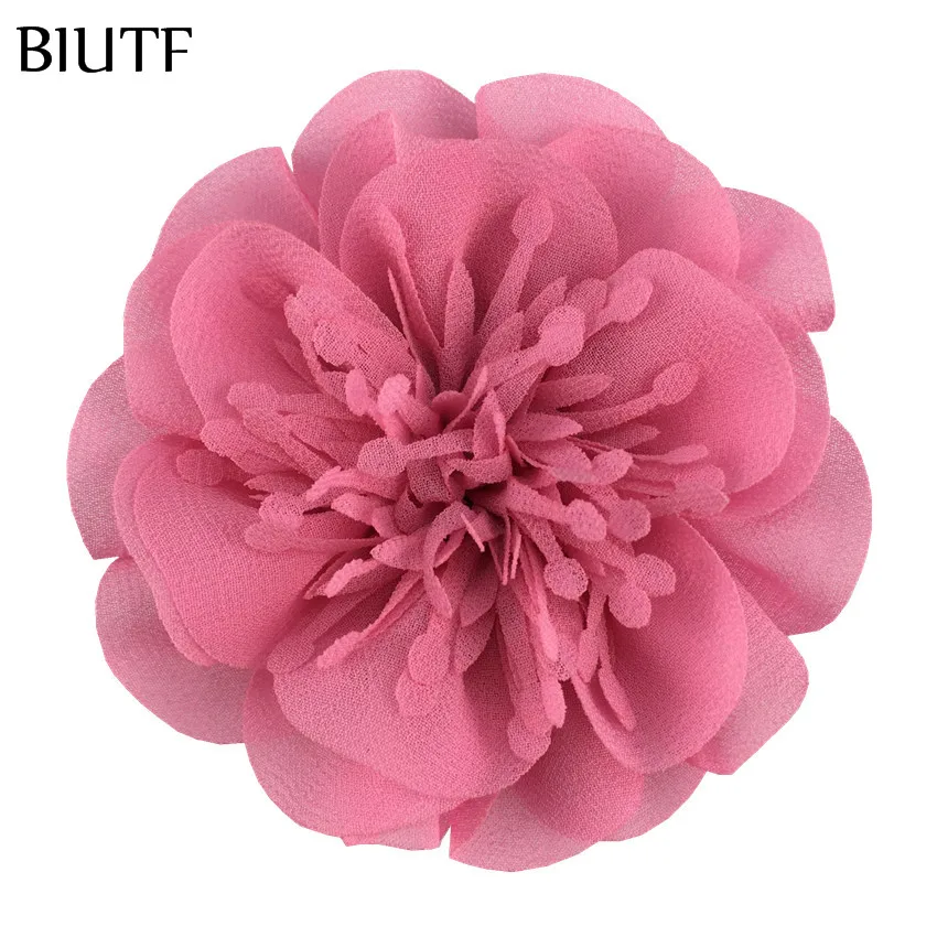 5pcs/lot 3.6'' Chiffon Flower with Stamen 9cm Bright color Headwear Flower Kids Lovely Hair Accessories TH298 - Цвет: 4-m pink