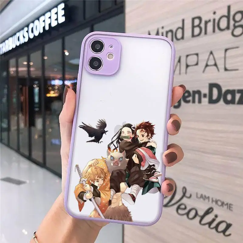 

Demon Slayer anime Phone Case For iPhone 12 11 Mini Pro XR XS Max 7 8 Plus X Matte transparent Purple Cover