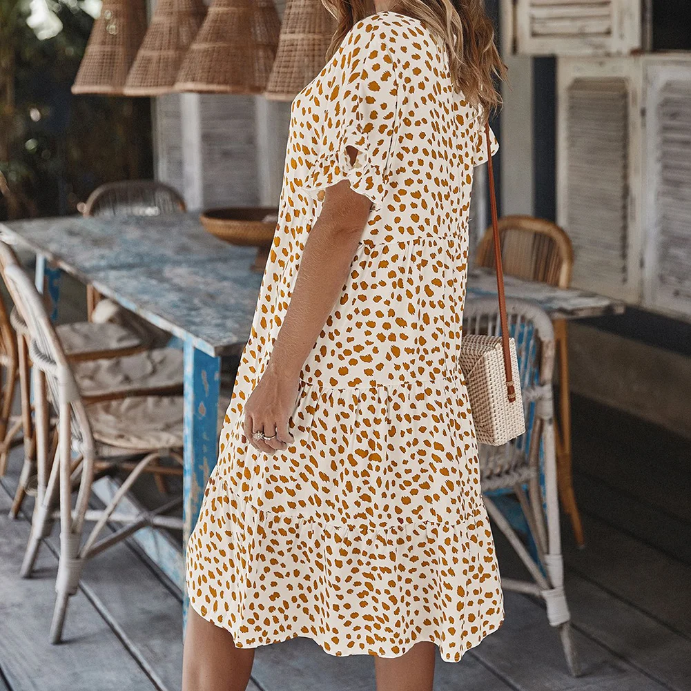 

Women's Wave Dot Dress Short Sleeve Round Neck Loose Swing Party Dress for Spring Summer BMF88