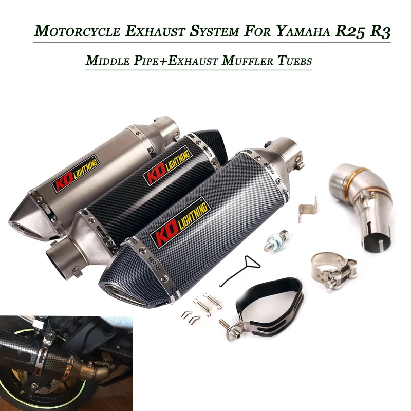 for Yamaha R25 R3 Motorcycle Middle Link Pipe Connect Exhaust Muffler Tubes Motorcycle 51MM Set System Lossless Replace