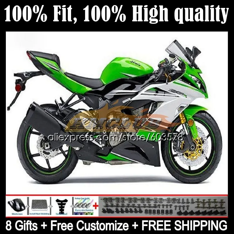 

Body For KAWASAKI NINJA ZX 6R 636 ZX-6R 106CL.47 ZX6R 13 14 15 16 17 18 ZX636 2013 2014 2015 2016 2017 2018 Fairing Green white