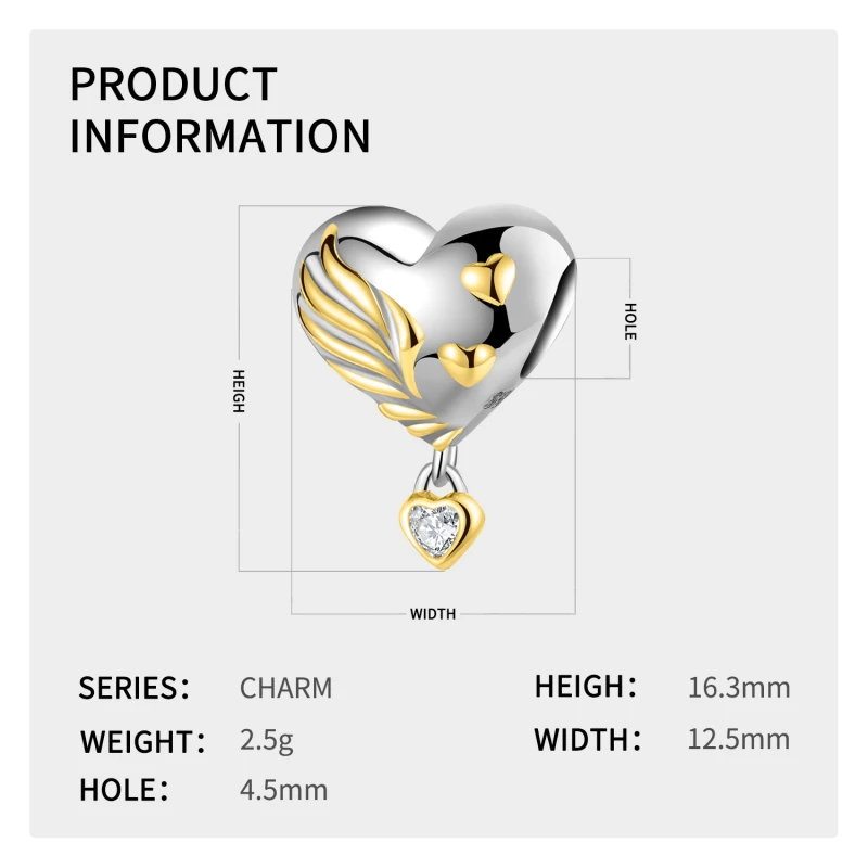 LYNACCS Feather Wings and Heart-shaped Lock Charms Gold-plated CZ Beads for Jewelry Making DIY Bracelet Valentine's Day Gifts |