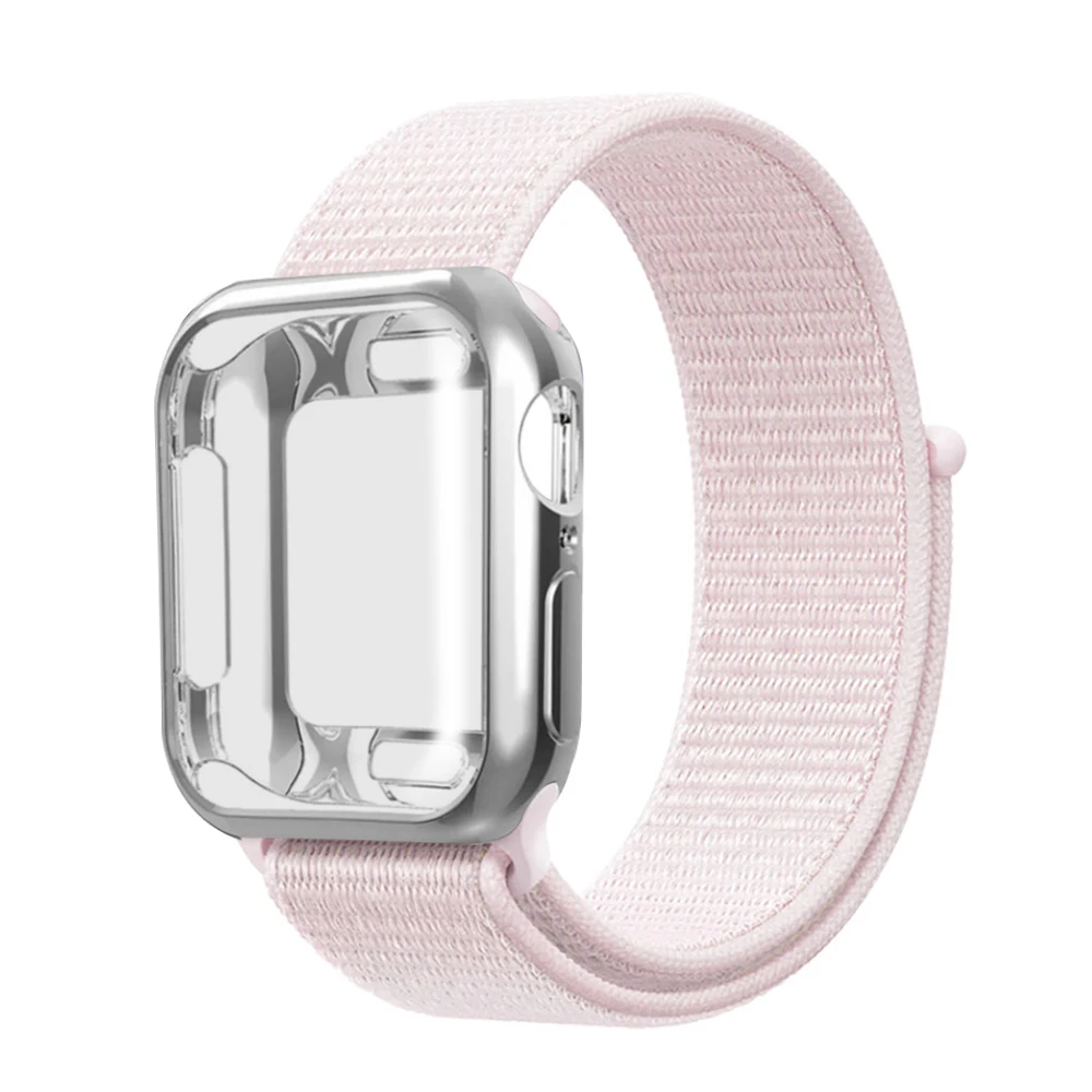 Нейлоновый ремешок+ чехол для Apple watch series 5/4/3/2/1, 42 мм, 38 мм, версия в едином положении во время занятий легкой атлетикой, ремешок для наручных часов iwatch, 40 мм 44 спортивный браслет - Цвет ремешка: Pearl powder