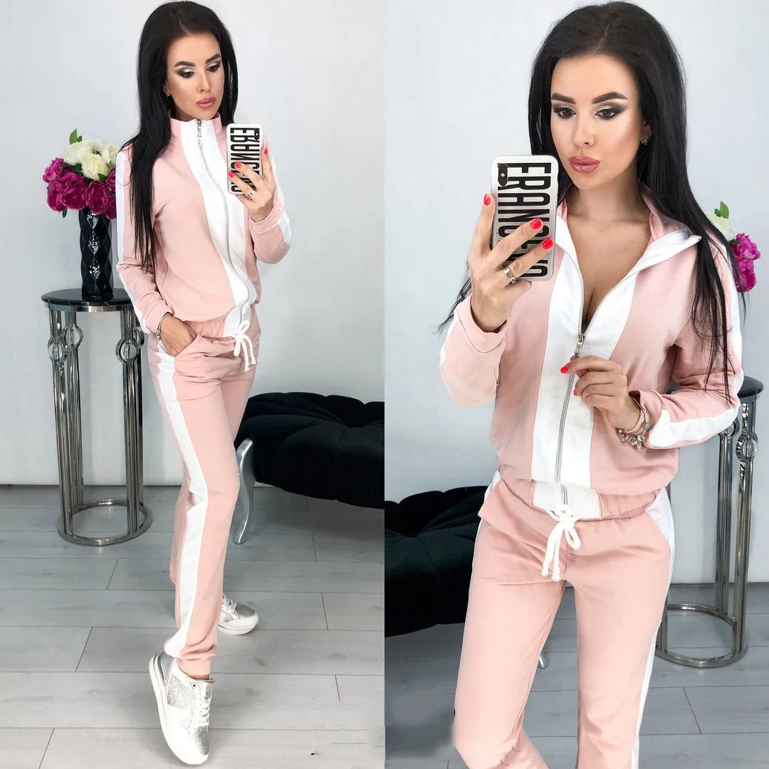 Осень 2019 женская одежда спортивный костюм для отдыха комплект из 2 предметов на