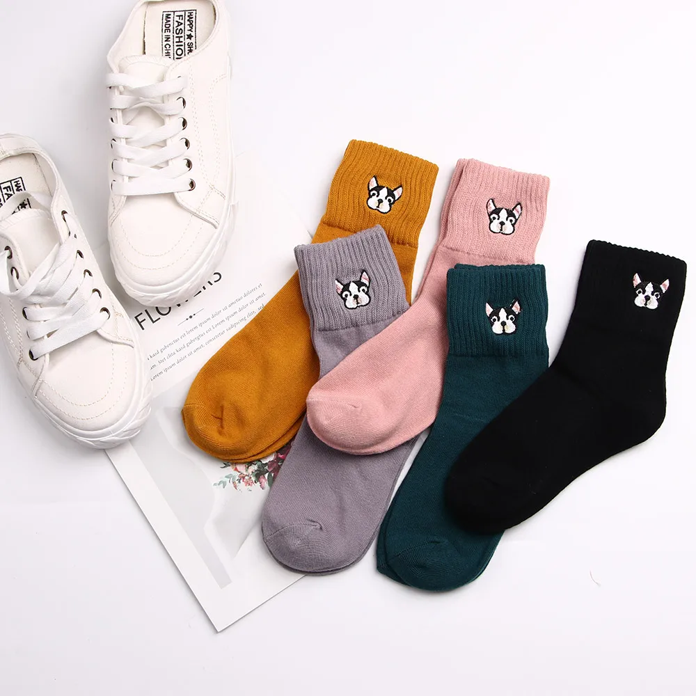 Женские хлопковые носки женские с вышивкой собаки из мультфильма теплые