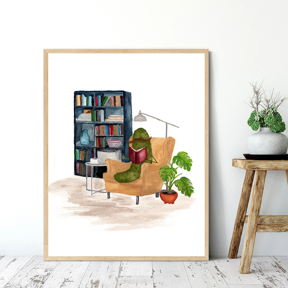 Мультяшное настенное искусство причудливый пикап чтение книги в библиотеке