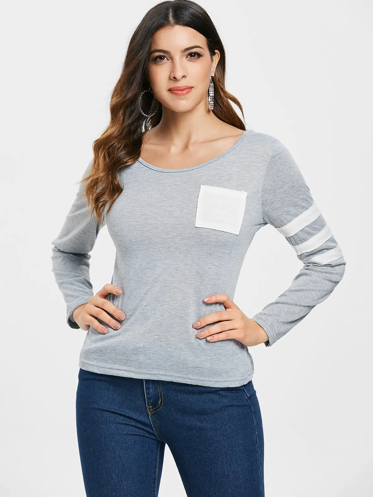 ROSEGAL полосатая блуза с длинным рукавом и карманом женская мода европейский