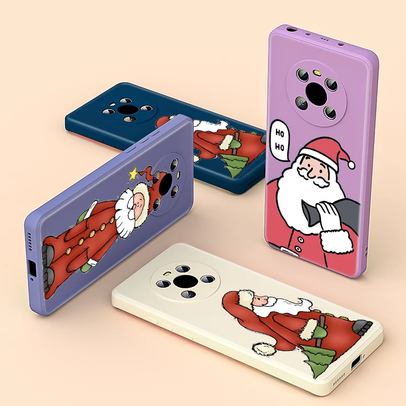 

Christmas Cute Santa For Huawei Mate 40 30 E Honor 50 30 20 10X 9X 5G Pro Lite Liquid Silicone Soft Cover Phone Case
