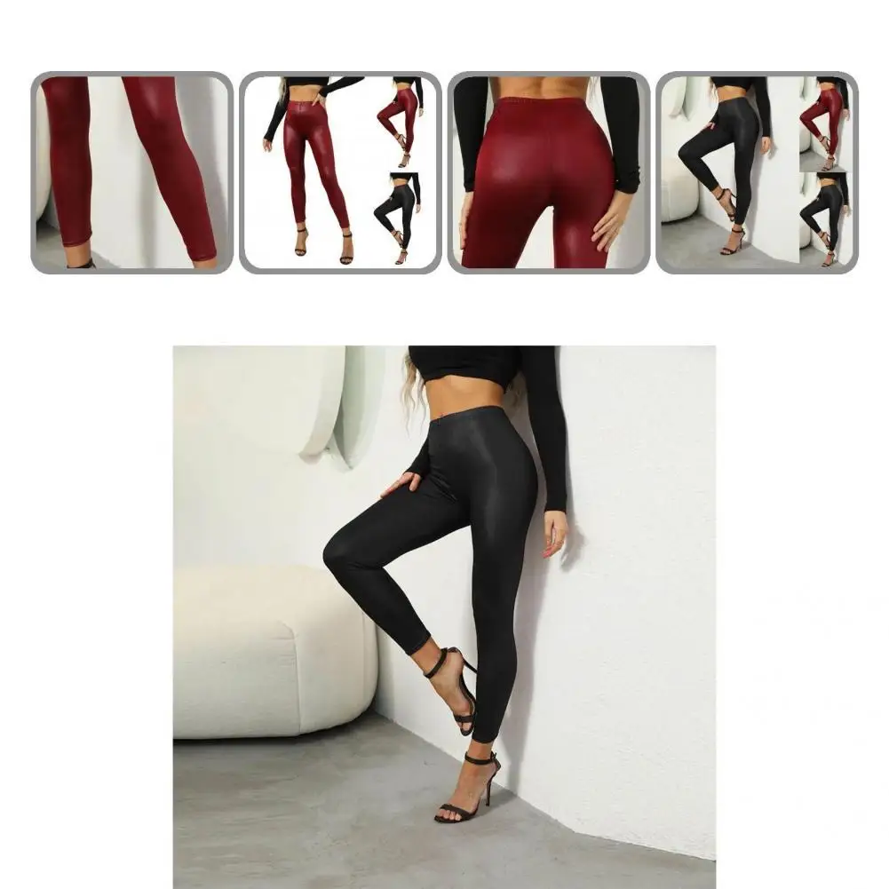 

Outdoor Women Pants Stretchy Windproof Mid Waist Skinny Elastic Pencil Pants Pencil Pants Faux Leather Pants